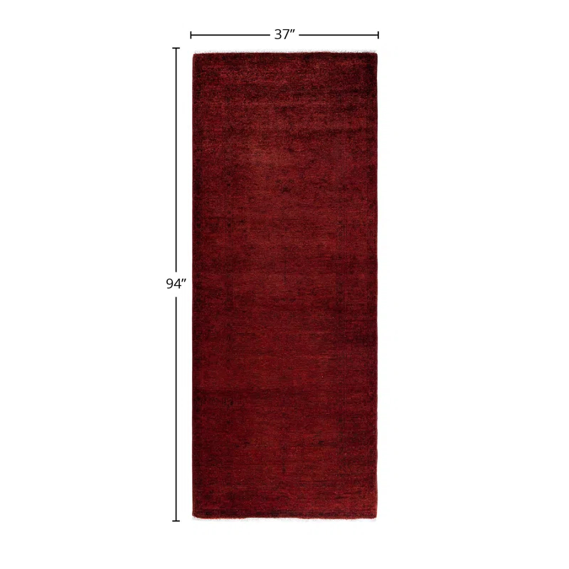Solo Rugs Overyed One-of-a-Kind Runner 3'1" X 7'10" New Age Runner Wool Area Rug Dark Red/Black