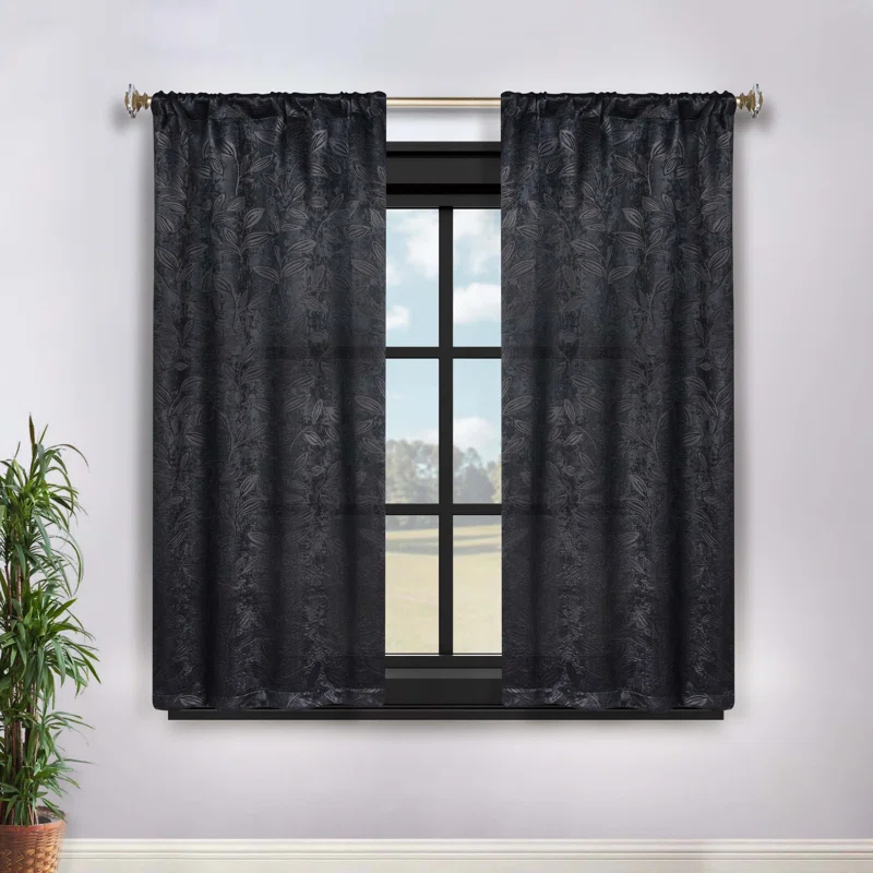 Modern Bohemian Leaves Polyester Machine Washable Room Darkening Blackout Curtains by Superior (Set of 2)