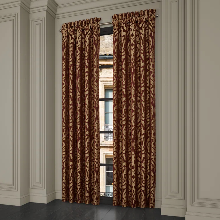 Crimson and Gold Polyester Rod Pocket Window Panels