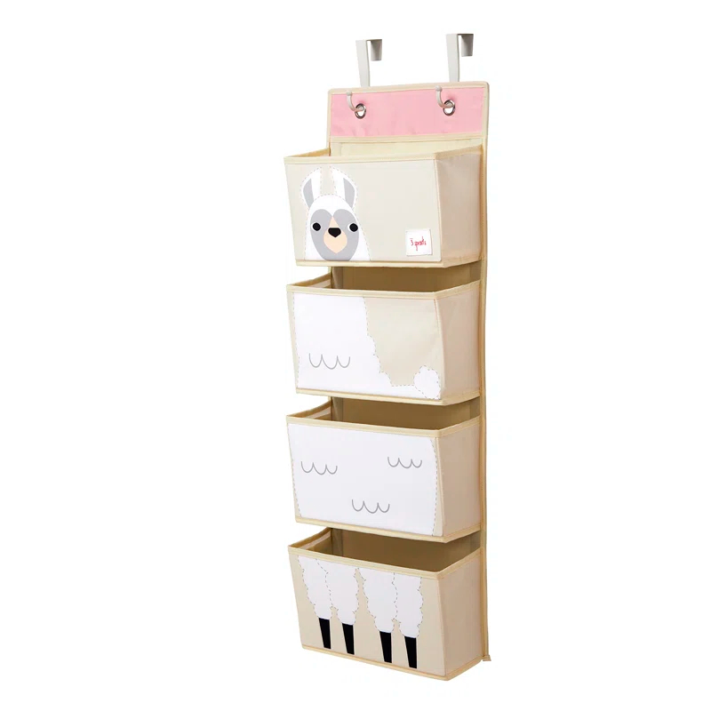 3 Sprouts - Children's Nursery Over the Door Organizer with Hooks - Llama