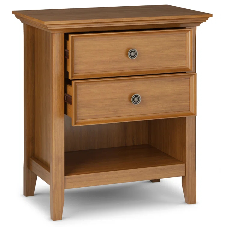 Simpli Home Amherst 24"W 2-Drawer Solid Wood Nightstand with Open Shelf
