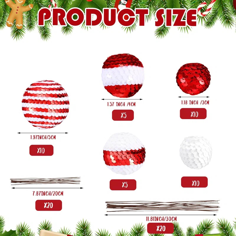 40 Set Christmas Sequins Ball Decoration Picks Mixed Color Sequin Foam Ball Tree Picks Bling Ball Ornaments