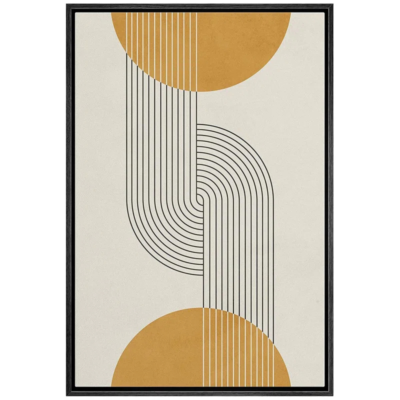 IDEA4WALL Mid Century Modern Boho Dark Line Art Illusions With Yellow Spheres - Graphic Art on Canvas