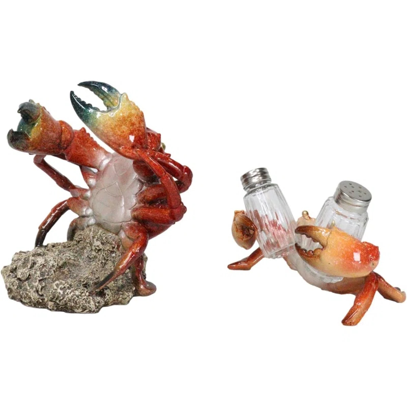 Beachcrest Home™ Set Of 2 Ocean Marine Stone Crab Wine Bottle And Salt Pepper Shakers Holders (Set of 2)