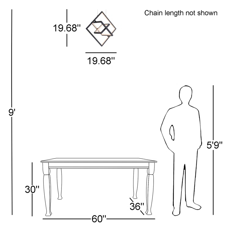 SIMPOL HOME Modern LED Pendant Light, Contemporary Dimmable Light, Adjustable Black Square Cube Ceiling light