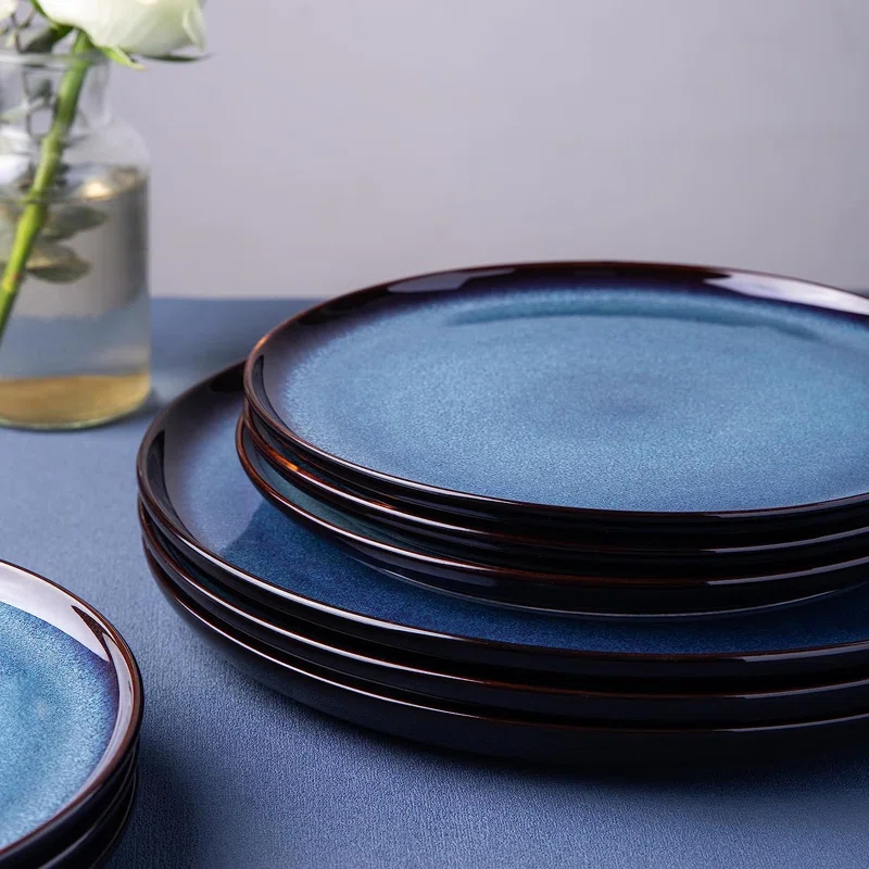 Tableware Set Of 4, Plates And Bowls Set, Handmade Reactive Glaze Cutlery Set, Chip And Scratch Resistant | Oven, Dishwasher And Microwave Safe, Set Of 4 Blue