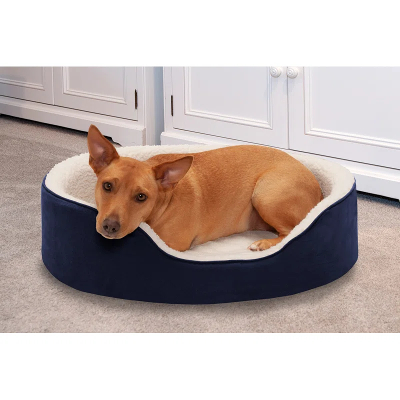 FurHaven Faux Sherpa & Suede Oval Dog Bed
