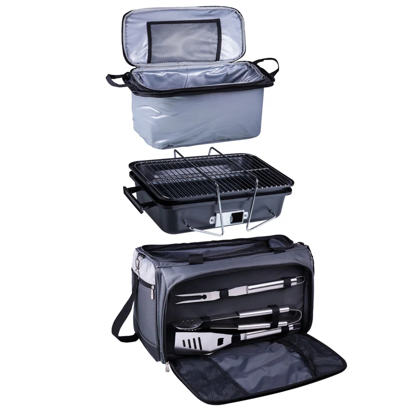 Arlmont & Co. Buccaneer Portable Charcoal Grill & Cooler Tote, Take Anywhere BBQ Grill with BBQ Accessories and Cooler Bag, Barbecues Grill for Outdoor Cooking