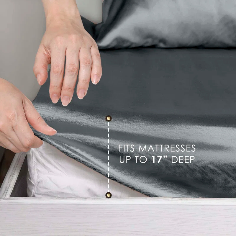 Seduction Martex Elegance Satin Silk Sheet Set Hotel Quality - Super Soft & Breathable Good For Hair & Skin