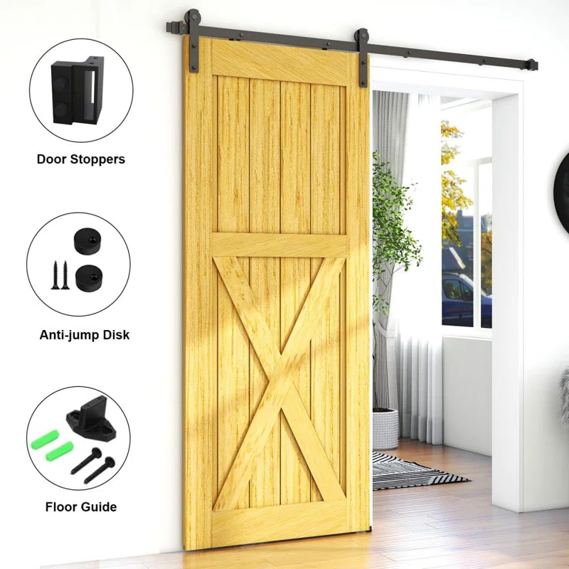 MARLIN MANUFACTURING COMPANY, INCORPORATED 6FT Sliding Barn Door Hardware Kit For Single Wood Door, Smoothly And Quietly, Easy To Install Fit 35" Wide And 1.18"-1.96" Thickness Door Panel, Includes Installation Instruction