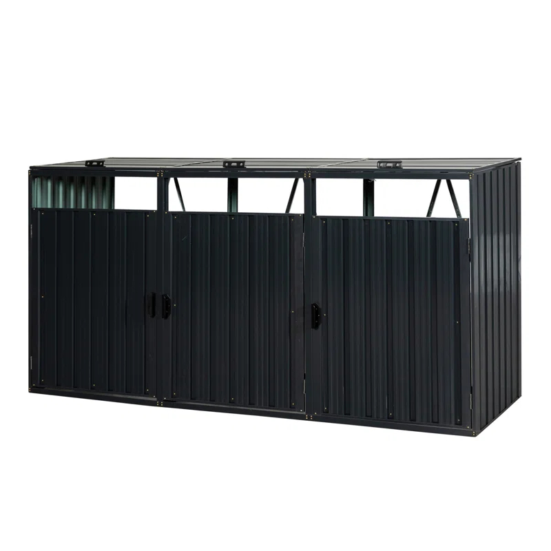 HLILish Garbage Bin Shed Stores 3 Trash Cans Metal Outdoor Bin Shed For Garbage Storage,Stainless Galvanized Steel, Bin Shed For Garden Yard Lawn