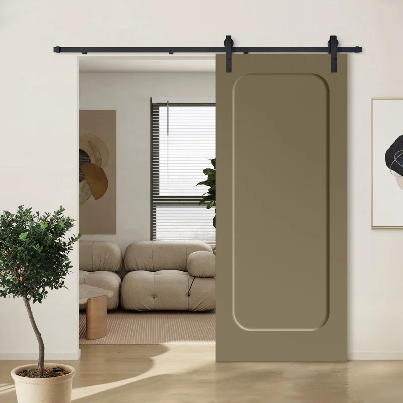 Calhome Curved 1 Panel Shaker Painted Composite Modern Interior Sliding Barn Door with Hardware Kit