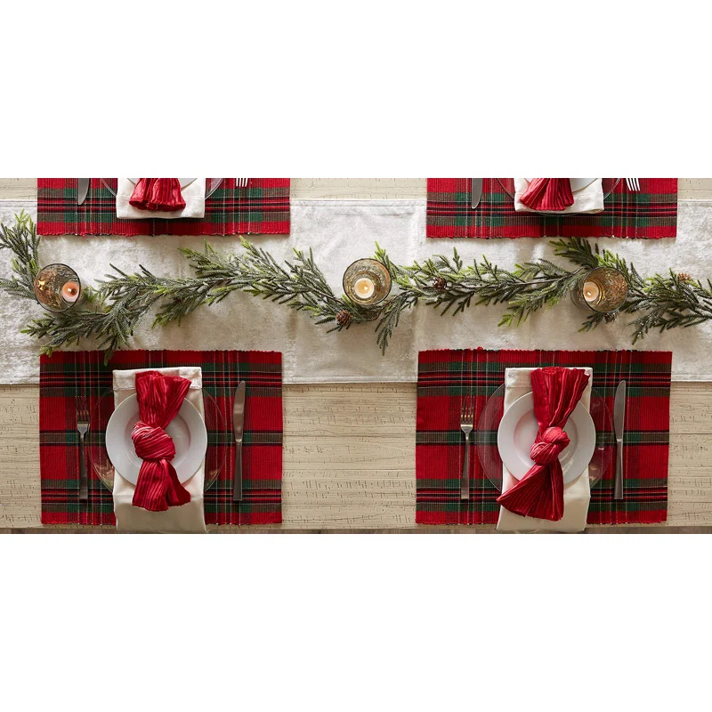 QUALITY FLOORING INC. Farmhouse Christmas Plaid Dining Table & Kitchen Décor, Holiday Placemat Set