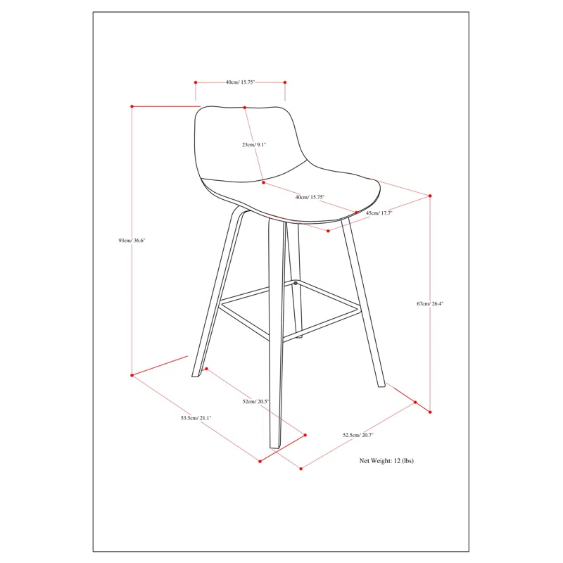 Simpli Home Randolph Upholstered Bentwood Mid-Century Modern Bar & Counter Stool with Chrome Footrest (Set of 2)