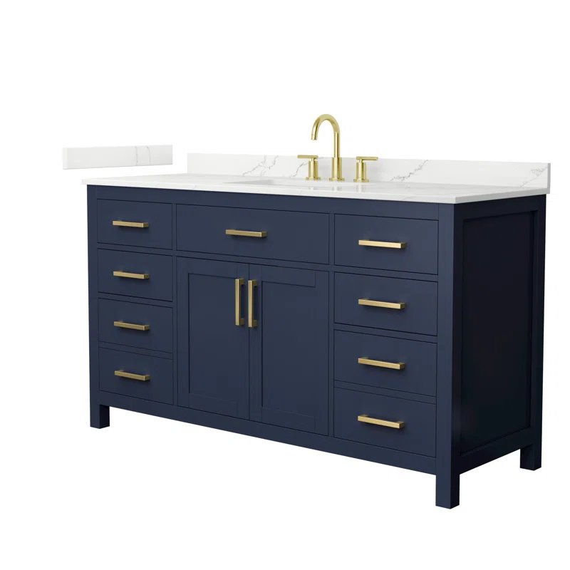 Wyndham Collection Beckett 60" Freestanding Single Bathroom Vanity with Quartz Top