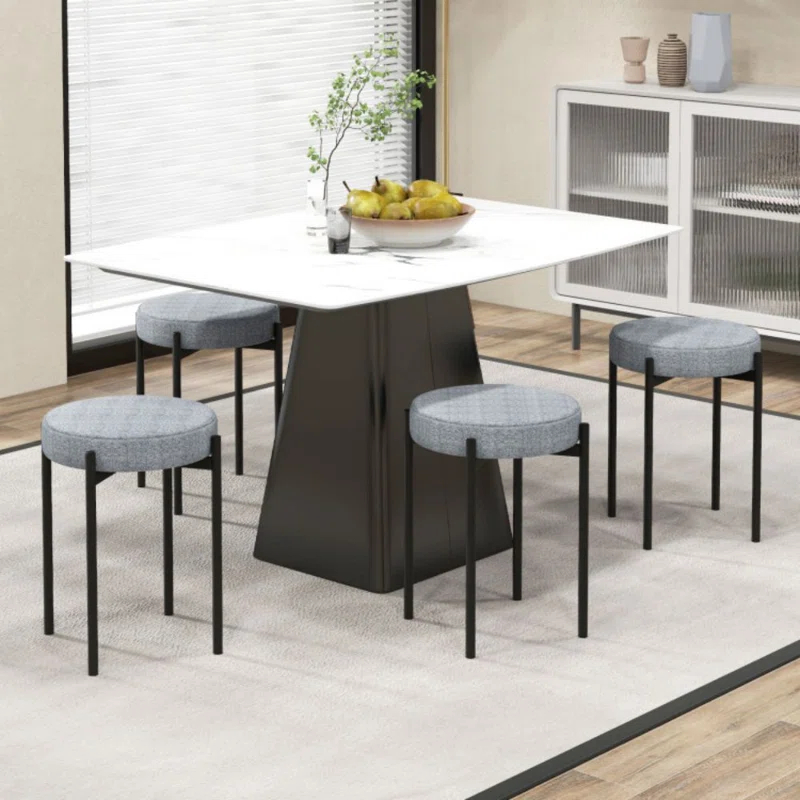 George Oliver Bar Stools Set Of 4 Upholstered Kitchen Stools With Foot Pads