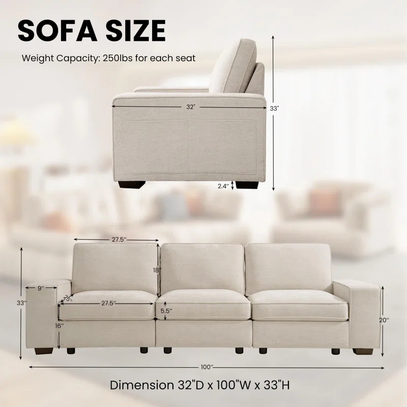 Latitude Run® Modern Modular Chenille Sectional Sofa With Storage Space And Detachable Cover