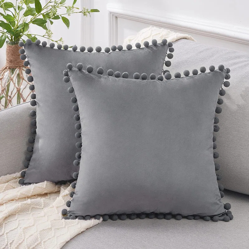 Deconovo Deconovo Pom-poms Velvet Reversible Pillow Cover (Set of 2)