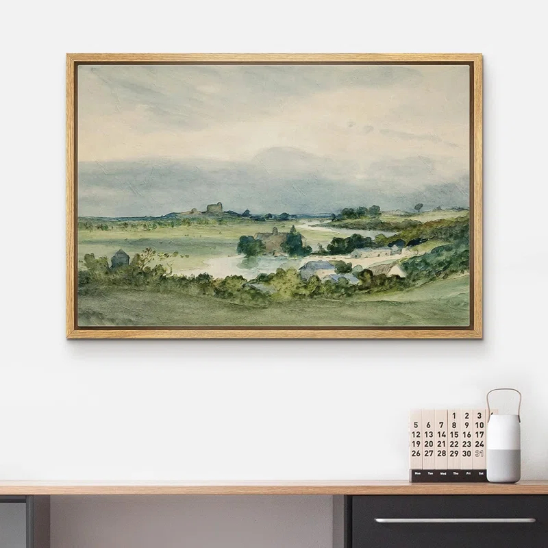 IDEA4WALL Rustic Countryside " IDEA4WALL Framed Canvas Print Wall Art Aerial View Pastel Green Forest Valley Nature Wilderness Illustrations Fine Art Decorative Rustic Multicolor For Living Room, Bedroom, Office "