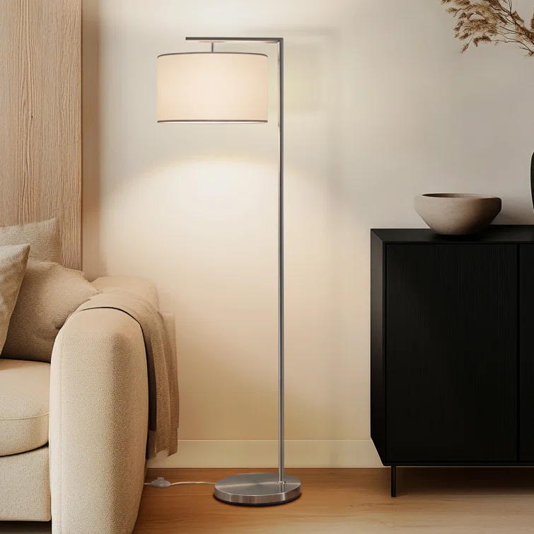 Montage Modern 60 in. Mid-Century Modern LED Floor Lamp with Fabric Drum Shade