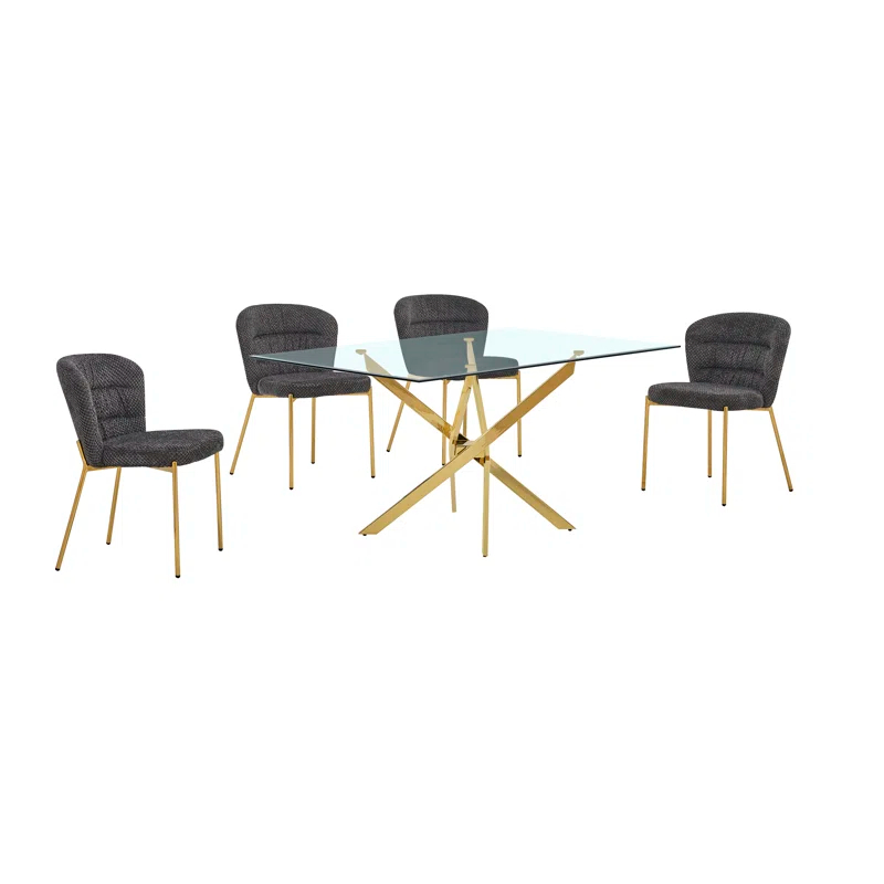 Mercer41 Rectangular Tempered Glass Dining Set With Comfy Chairs