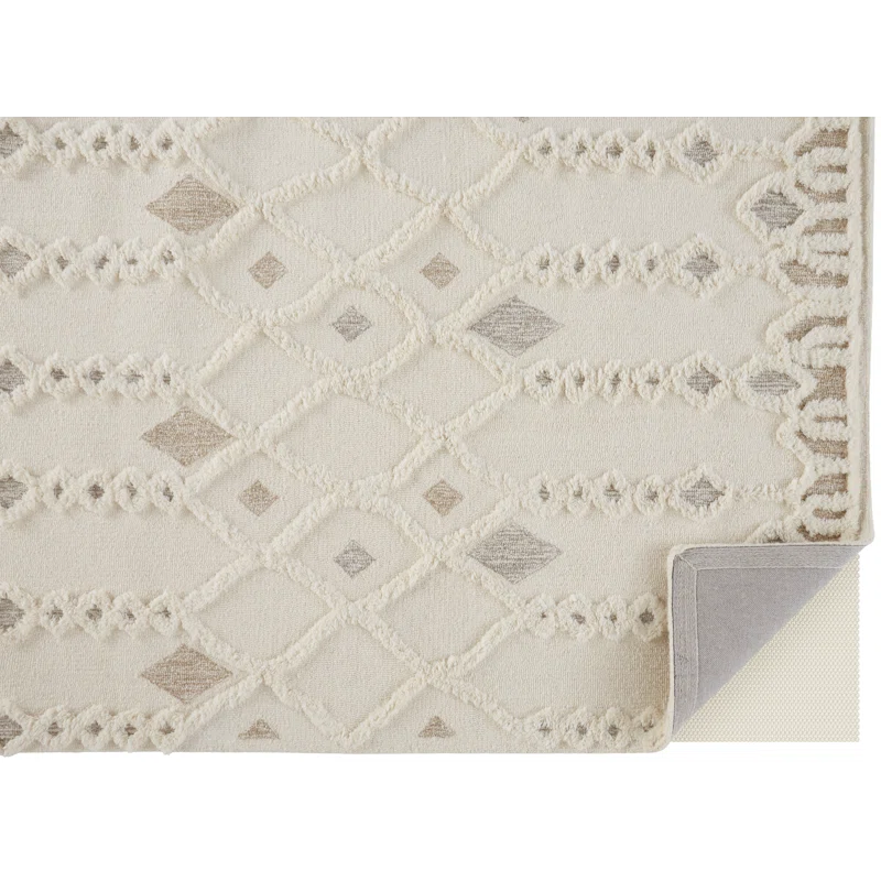 The Twillery Co.® Eulalie Geometric Handmade Tufted Wool/Cotton Ivory Area Rug