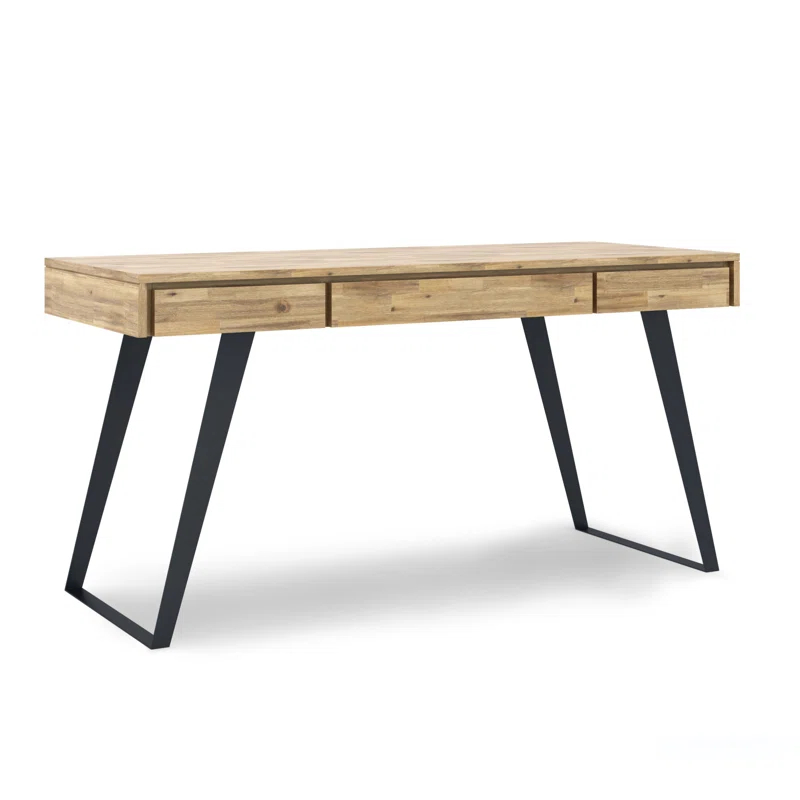 Simpli Home Lowry Solid Acacia Wood Desk, Industrial Style with Keyboard Tray and 2 Drawers