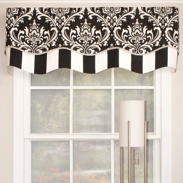 Black Damask Rod Pocket Window Valance, 50" Length