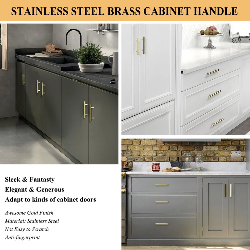 MARLIN MANUFACTURING COMPANY, INCORPORATED 30Pack 3''Hole Centers Gold Cabinet Handles-Brushed Brass Cabinet Pulls Gold Dresser Drawer Pulls-Stainless Steel Door Hardware For Kitchen Bathroom Bedroom Furniture-5''Overall Length