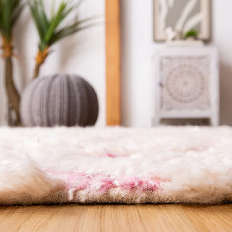 Union Rustic Driden Hand Knotted Wool/Viscose Abstract Rug in Ivory/Pink