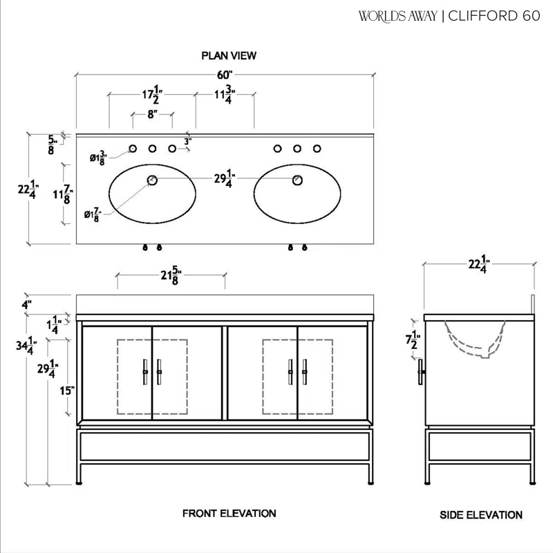 Worlds Away Clifford 60'' Double Bathroom Vanity with Marble Top