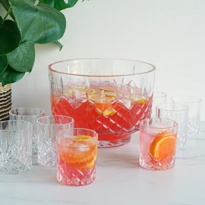 Viski Admiral Crystal Punch Bowl and Tumbler Set
