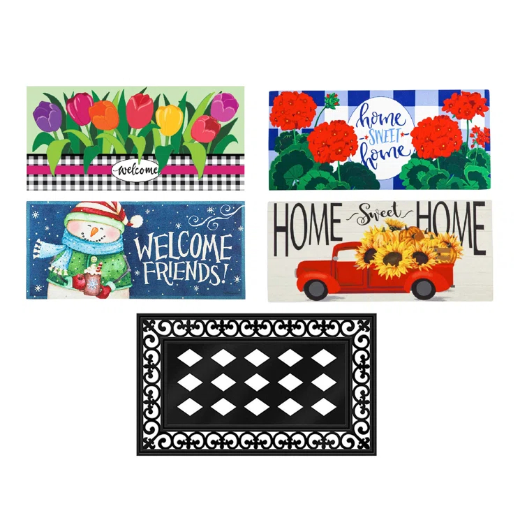 Evergreen Enterprises, Inc Sassafras All Seasons Outdoor Mat Set with 1 Frame and 4 Themed Insert Mats