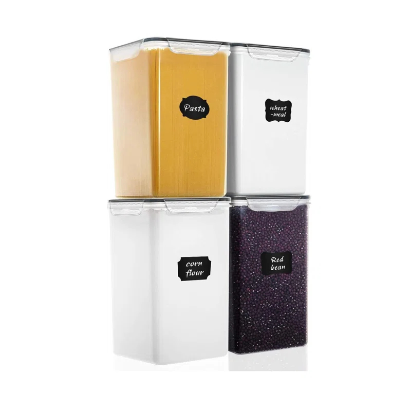 Prep & Savour Extra Large 7qt / 6.5L/220oz Tall Food Storage Containers, WIDE & DEEP, 4-Piece Plastic Airtight Kitchen Pantry Storage Containers for Flour, Sugar, with 4 Measuring Cups,20 Labels