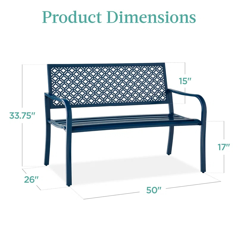 Red Barrel Studio® 2-Person Outdoor Metal Bench with Geometric Backrest, 790lb Capacity, for Garden, Patio, and Entryway