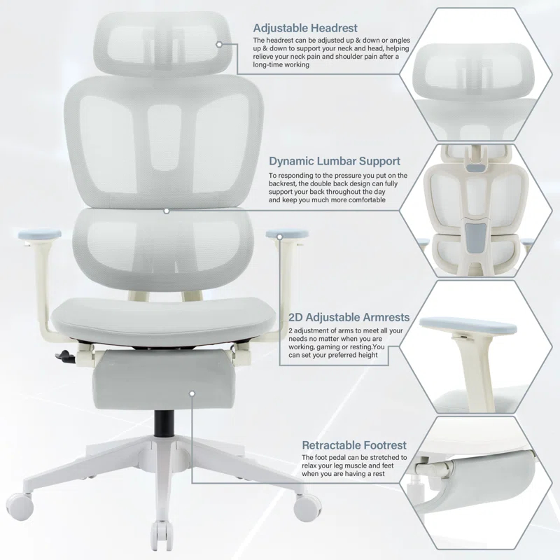 Inbox Zero High Back Ergonomic Mesh Office Chair With Adjustable Headrest and Armrest