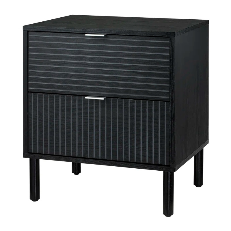 Sango Sango Merk 2-Drawer Solid Wood Nightstand, Drawers With Horizontal & Vertical Grooves