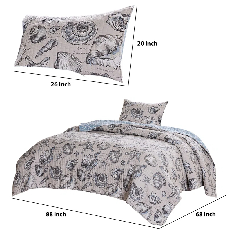Greenland Home Fashions Cruz Reversible Seashell and Starfish Quilt Set