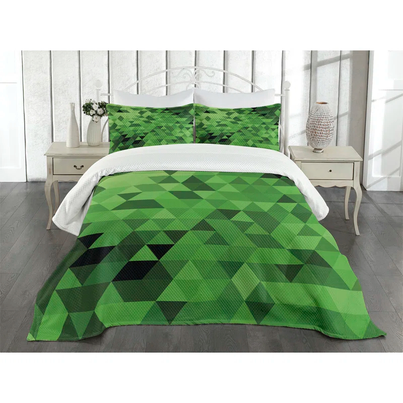 Ambesonne Ambesonne Green Bedspread Set  Triangles Abstract Mosaic  Dark Green Pale Green