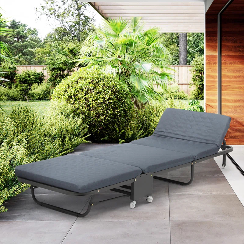 MoNiBloom Rolling Folding Bed with Wheels, Foldable Rollaway Bed with Foam Mattress, Camping Cot Sleeping Bed