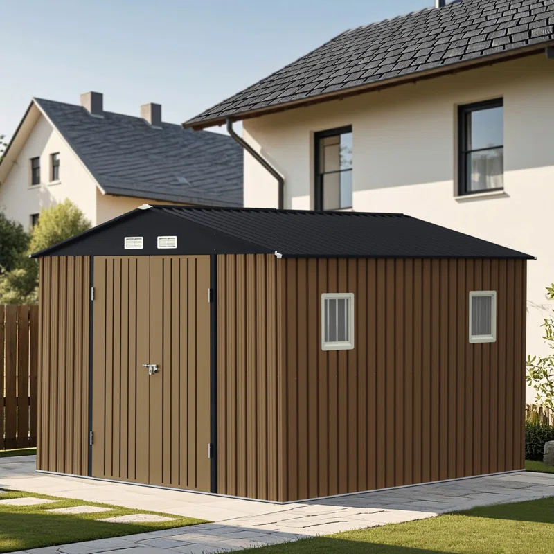 LAVRE 10X12 FT Outdoor Metal Storage Shed with Windows