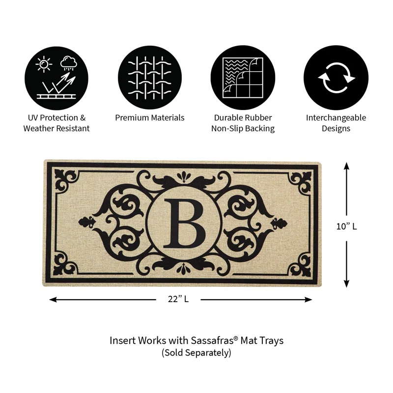 Evergreen Enterprises, Inc Monogram Cambridge Monogram Burlap Sassafras Switch 22 in. x 10 in. Non-Slip Indoor Door Mat