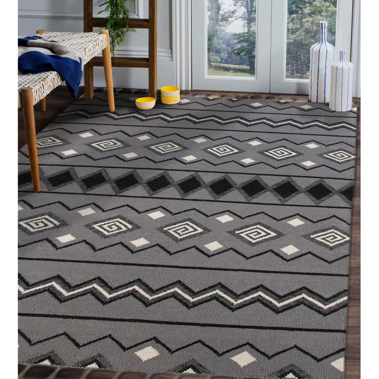 Union Rustic Oneil Moroccan Handmade Wool Gray Area Rug