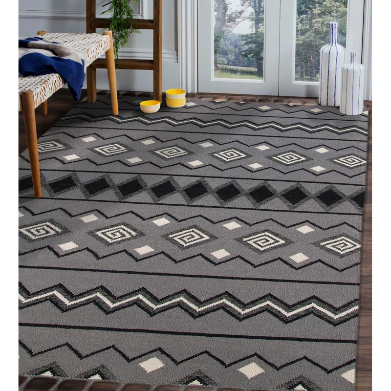 Union Rustic Oneil Moroccan Handmade Wool Gray Area Rug