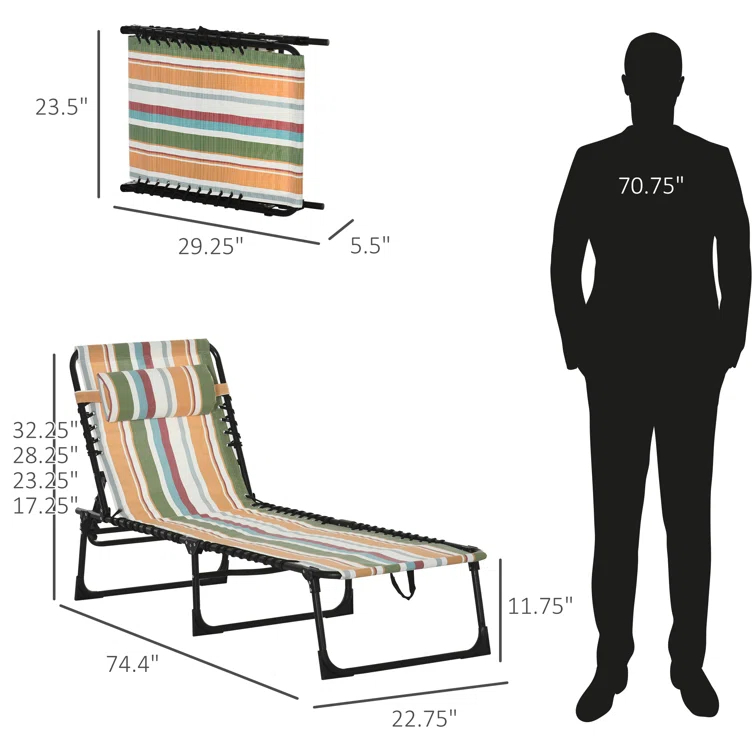 Sol 72 Outdoor™ Sherlyn 4-Level Adjustable Folding Beach Bed Reclining Lounger Cot Lightweight Portable Camping Hiking Backyard Outdoor Recliner Seat