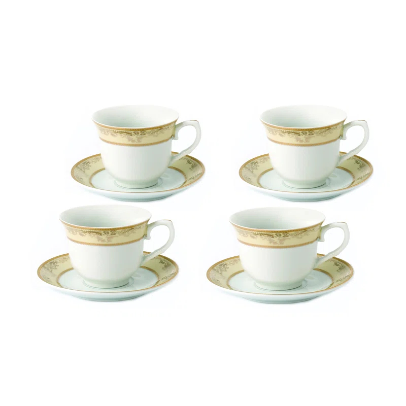 Lorren Home Trends 4 Piece Teacup & Saucer Set