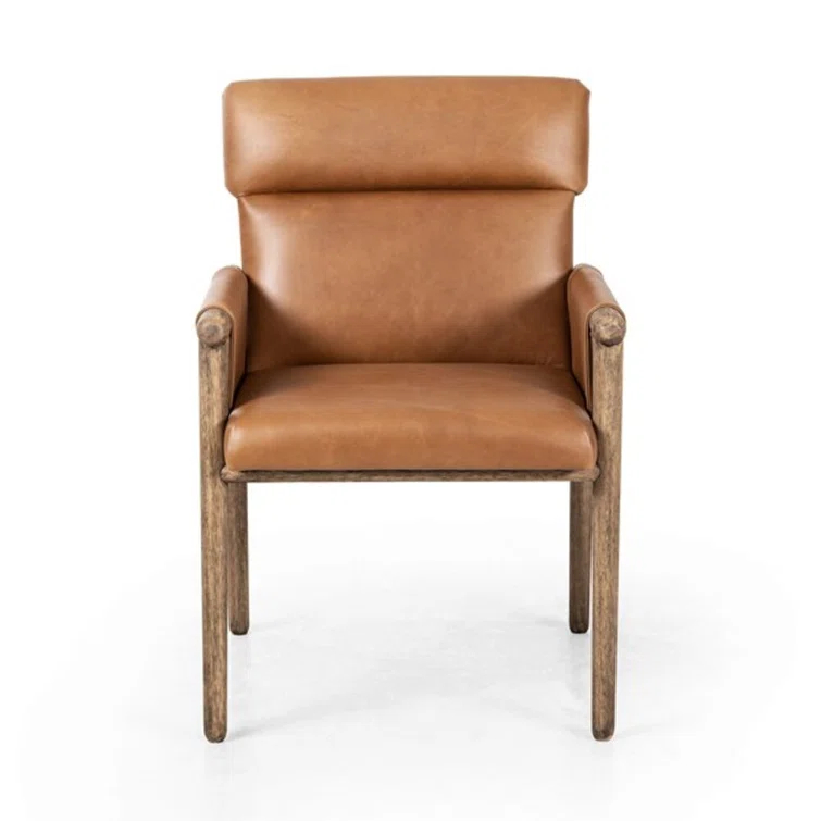 Valencia Camel Leather Upholstered Arm Chair with Wood Frame