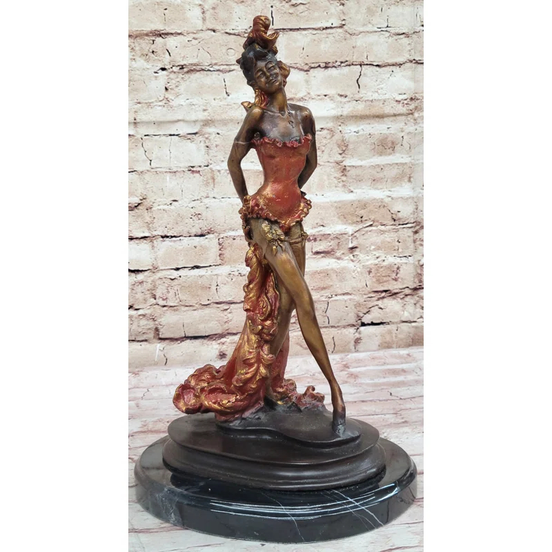 Williston Forge Wild West Saloon Courtesan Girl 19Th Century Woman In Colorful Corset Bronze Statue Sculpture 15 Inches X 9 Inches