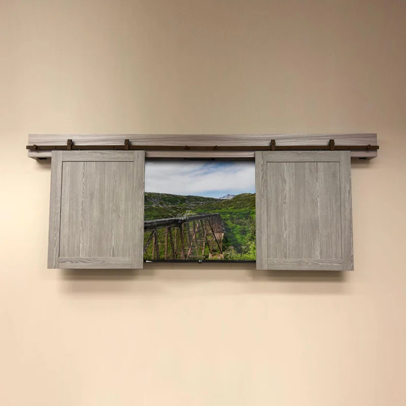 American Pro Decor 8 ft Solid Steel Mini Sliding Rolling Barn Door Hardware Kit for Double Wood Doors (2-Piece)