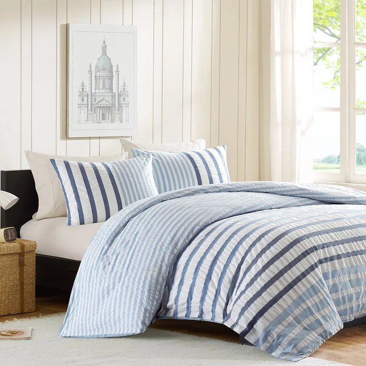Gracie Mills Santiago Seersucker Striped Cotton Comforter Set